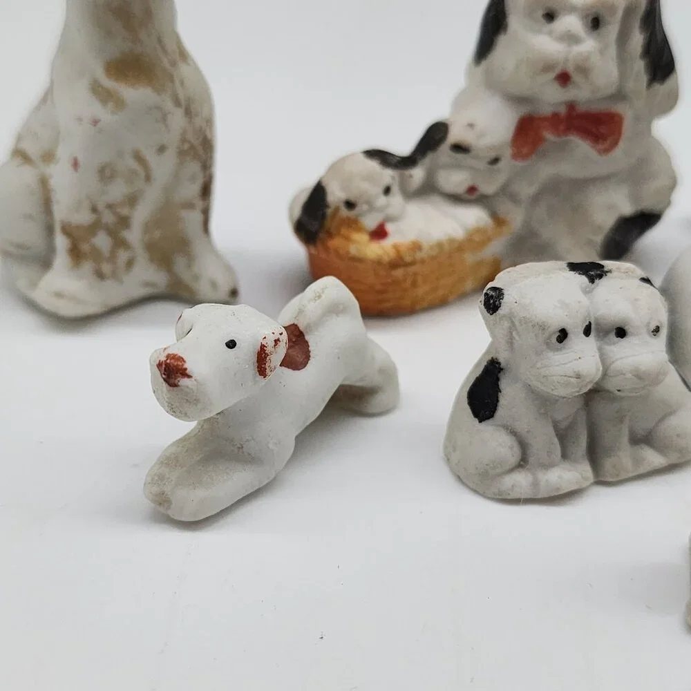 Vintage Antique Bisque Dog Figurines Set Of 10 - Miniature Collectibles Terrier - Picture 7 of 9